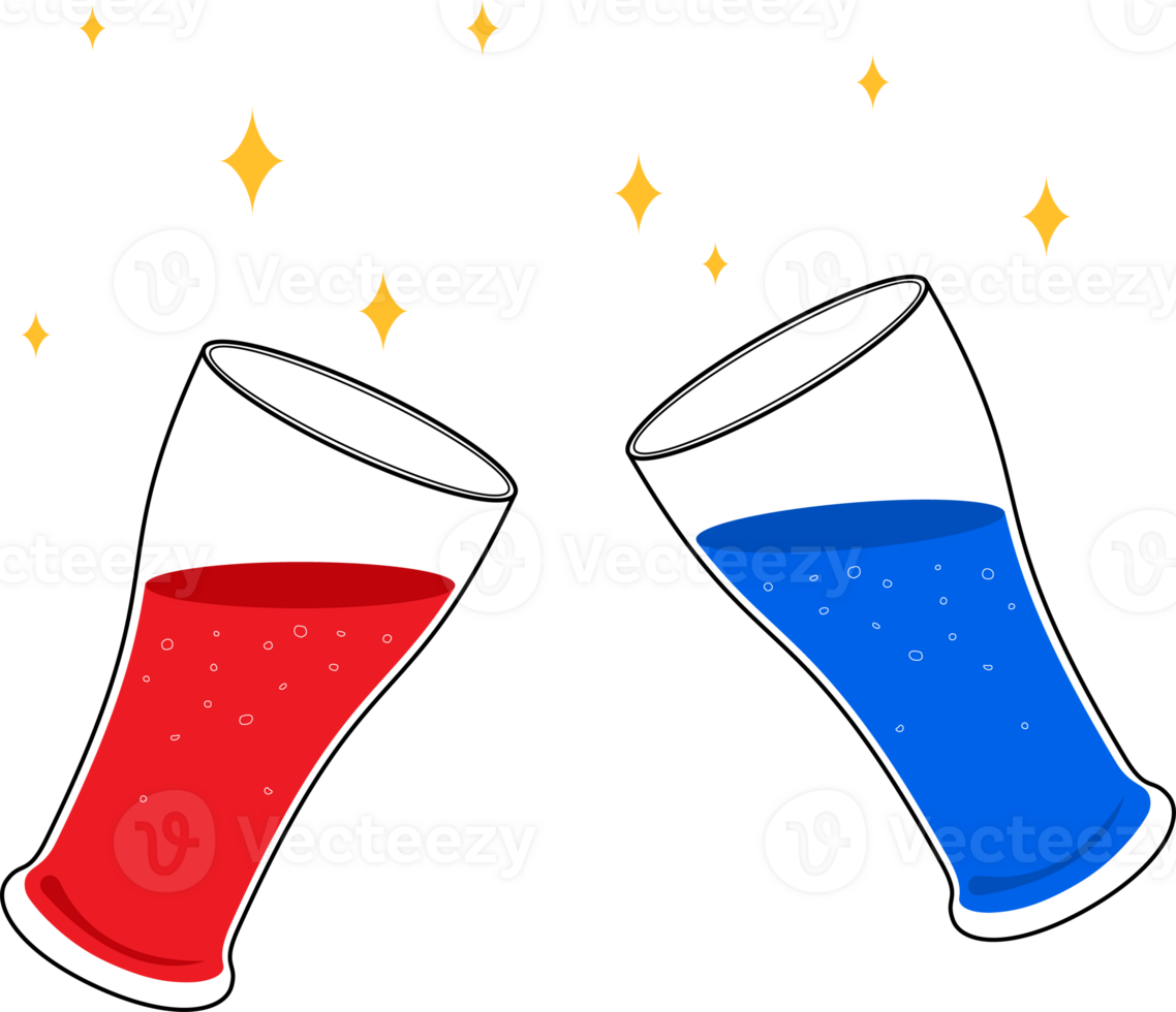 illustration av cocktail eller frukt juice röd och blå Färg dricka vatten i glasögon transparent bakgrund, fest tid Nej människor. png