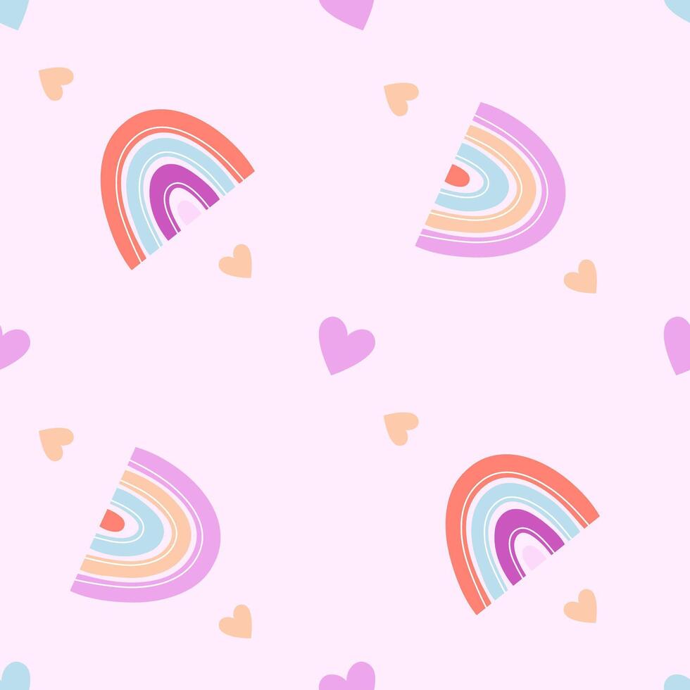 Seamless pattern with cute rainbows and hearts. Trendy baby texture for fabric textile wallpaper apparel wrapping vector