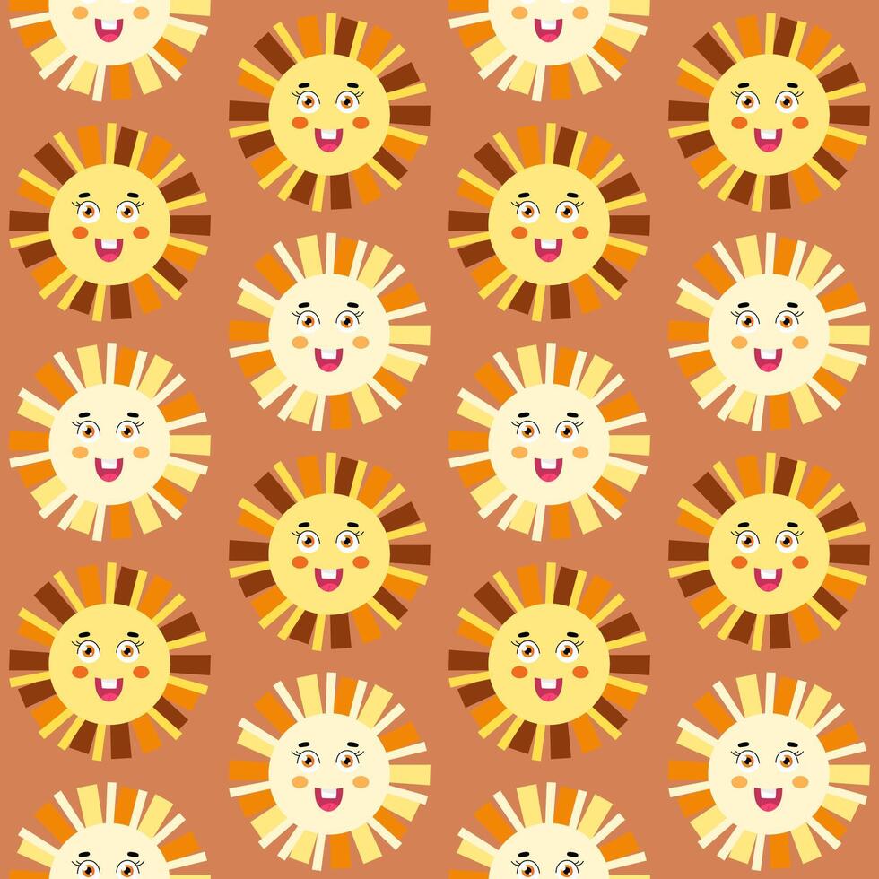 Abstract seamless pattern with simple geometric sun. Happy cute sun. Illustratoin for kids design, textile decoration vector