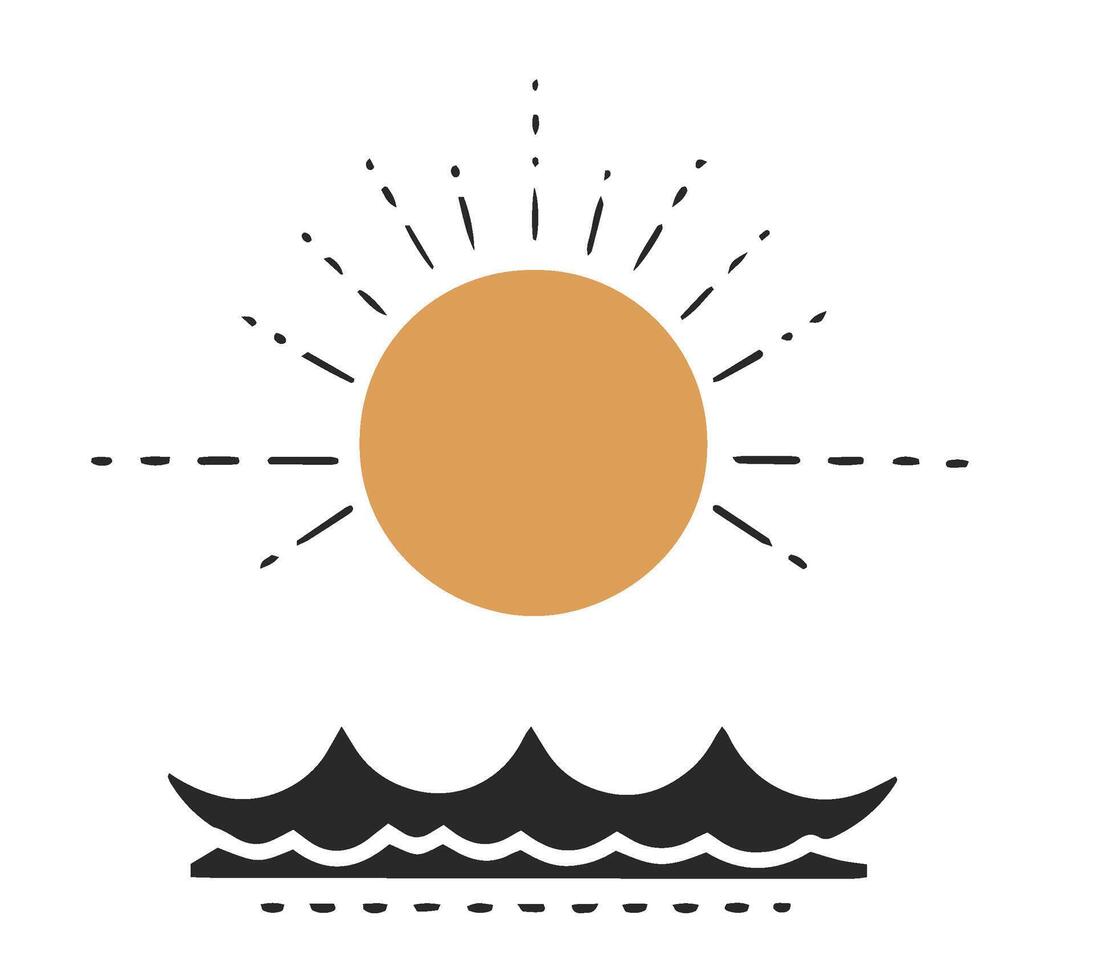 Sun Over Sea Waves Illustration vector