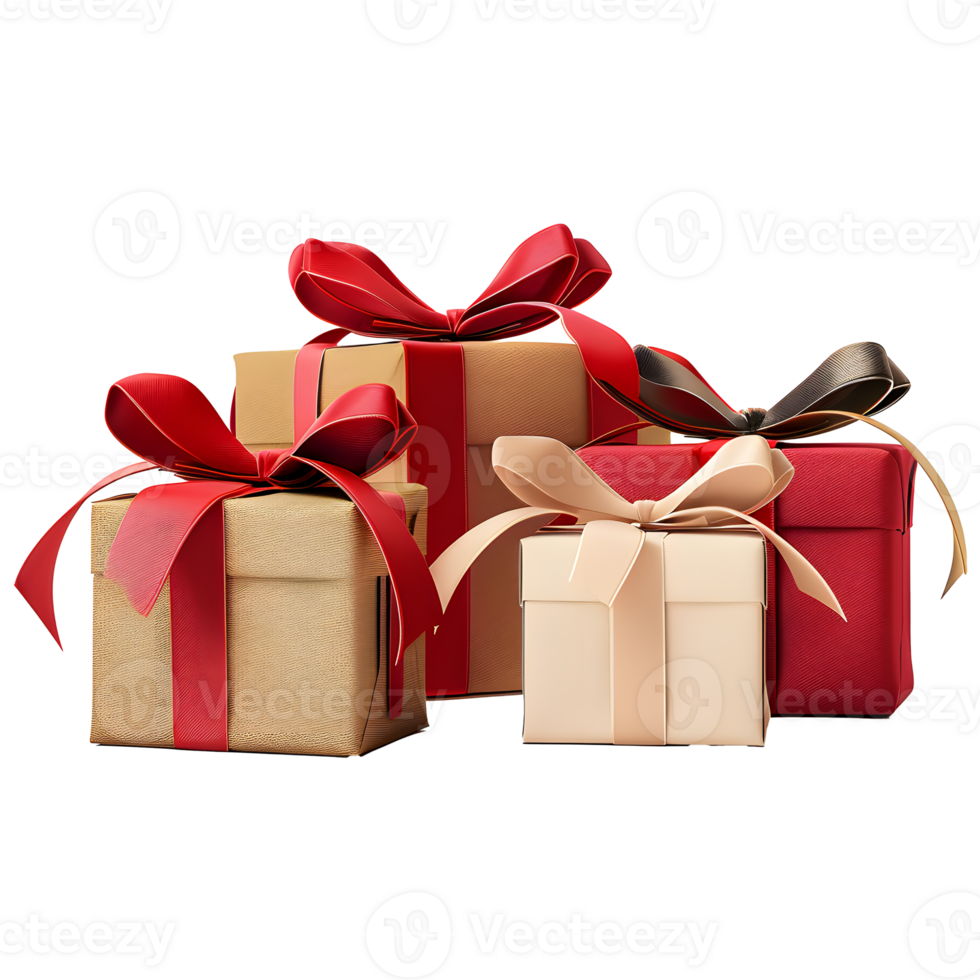 Festive Gift Boxes with Ribbon Isolated on Transparent Background. png