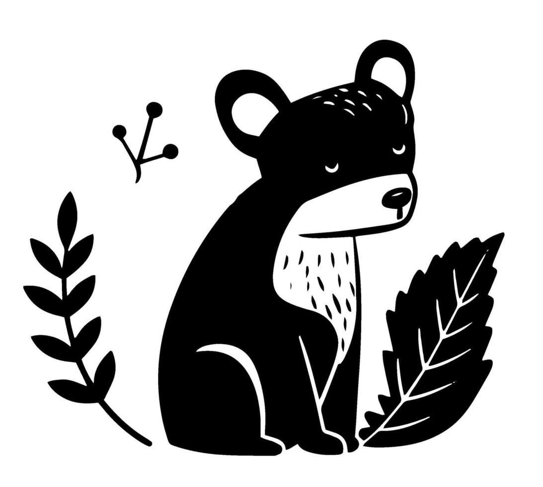 Folk Art Bear and Leaf Design vector