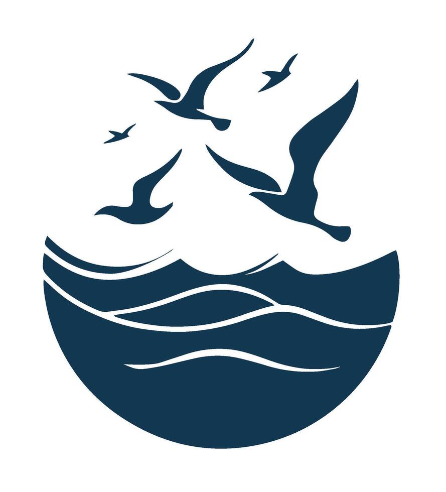 Seagulls Flying Over Ocean Waves vector