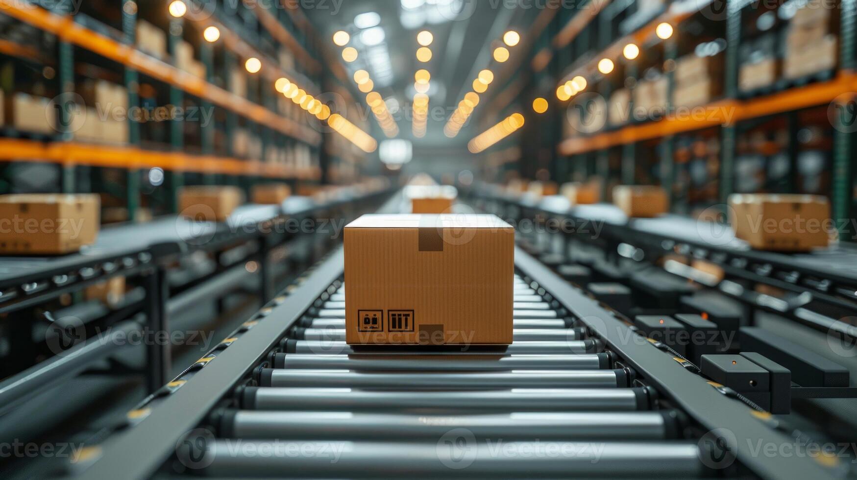 Automated Conveyor Belt in Modern Warehouse Facility photo