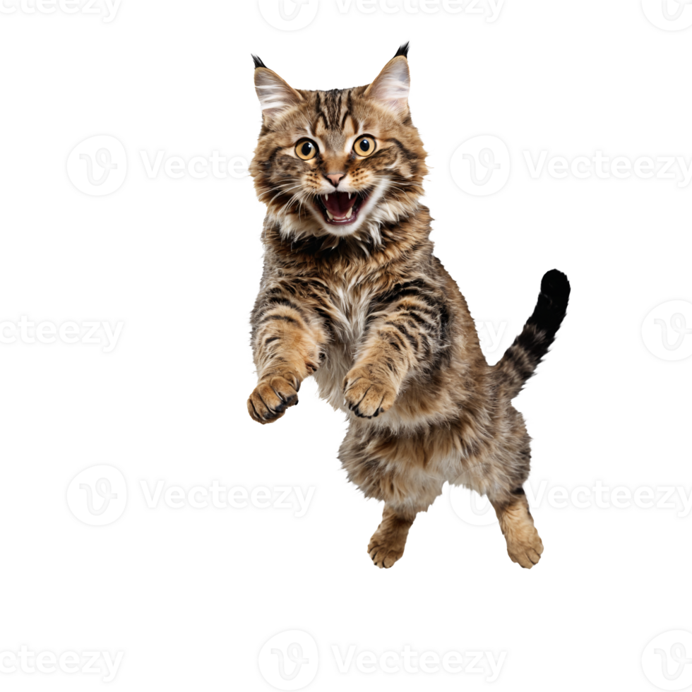 highlander cat running and jumping isolated transparent photo png