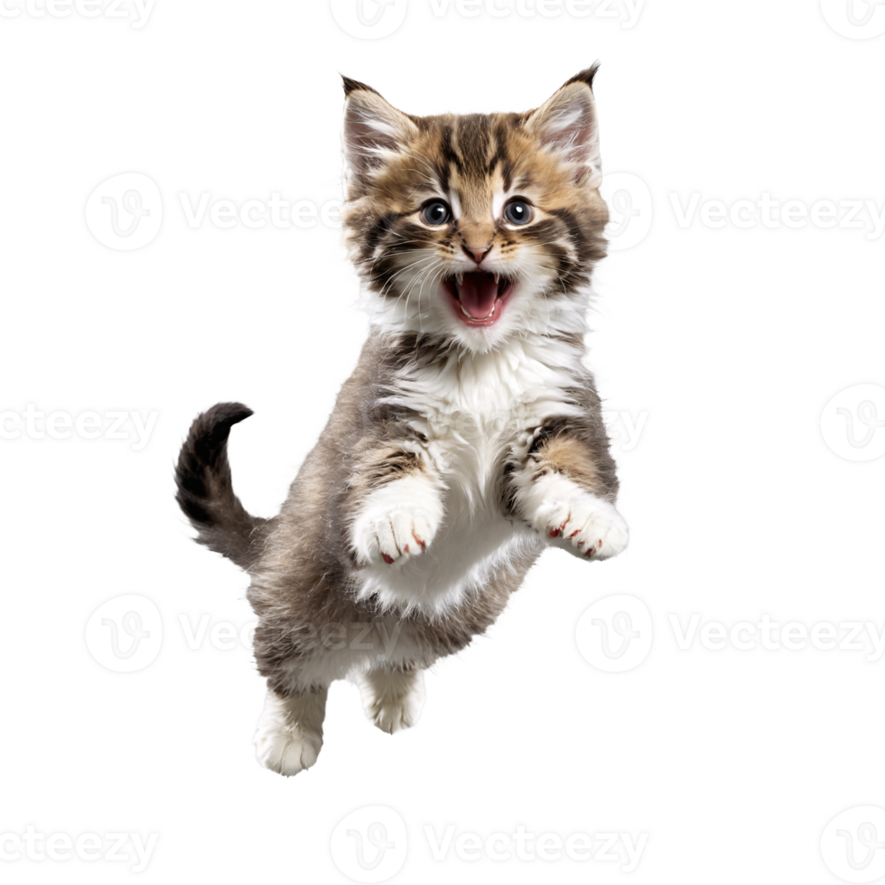 norwegian forest cat kitten running and jumping isolated transparent photo png