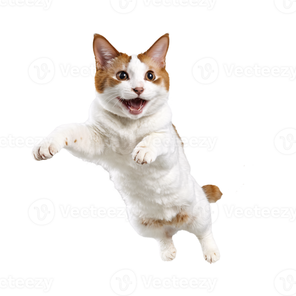 japanese bobtail cat running and jumping isolated transparent photo png