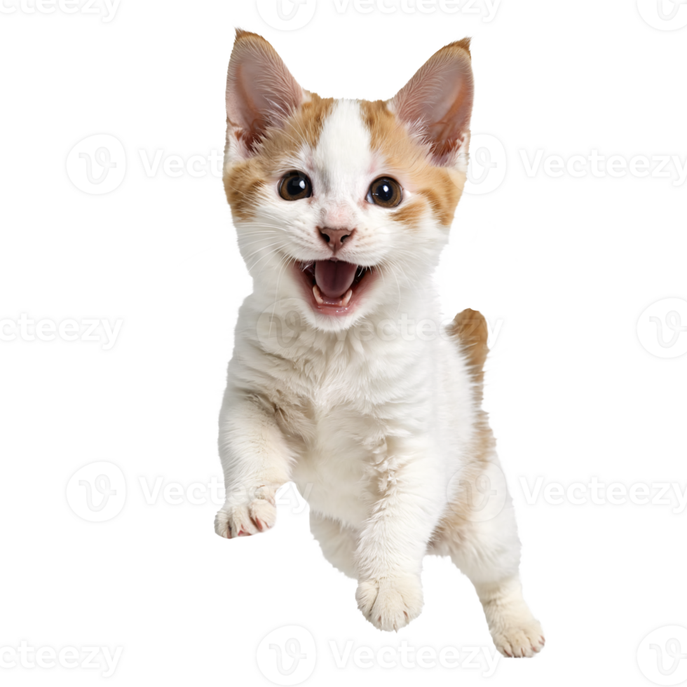 japanese bobtail cat kitten running and jumping isolated transparent photo png