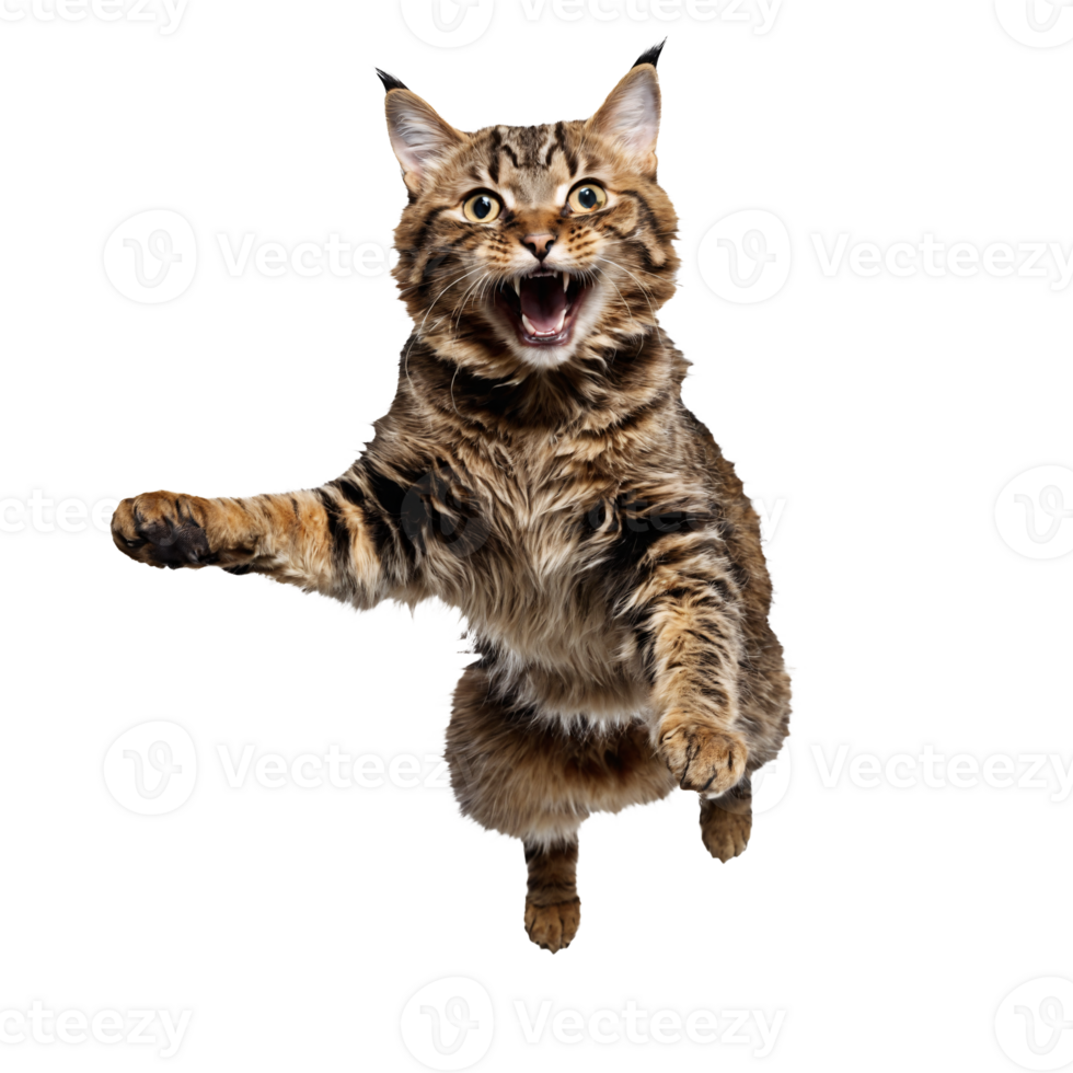 highlander cat running and jumping isolated transparent photo png