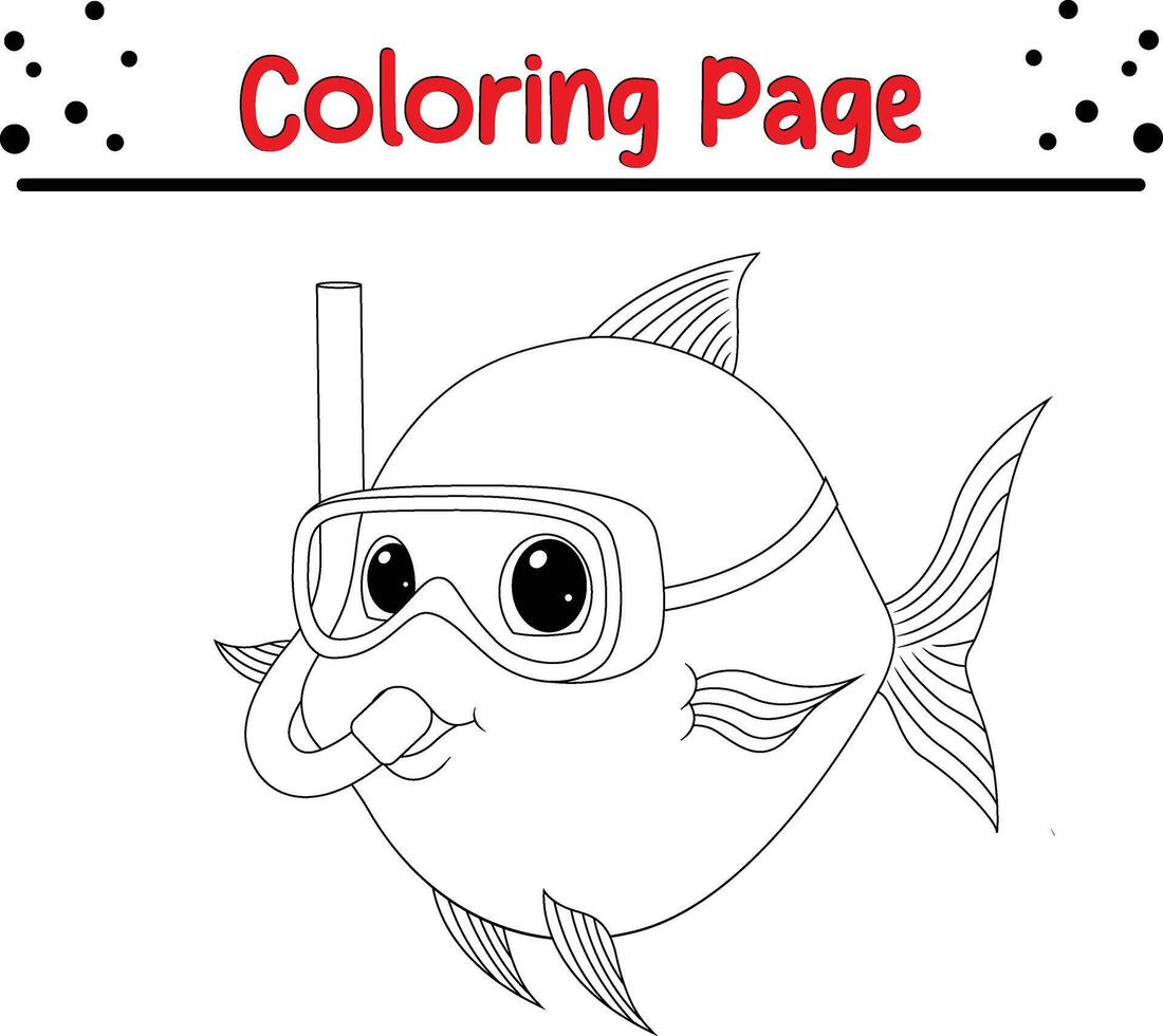 pescado con buceo equipo colorante libro página para niños vector