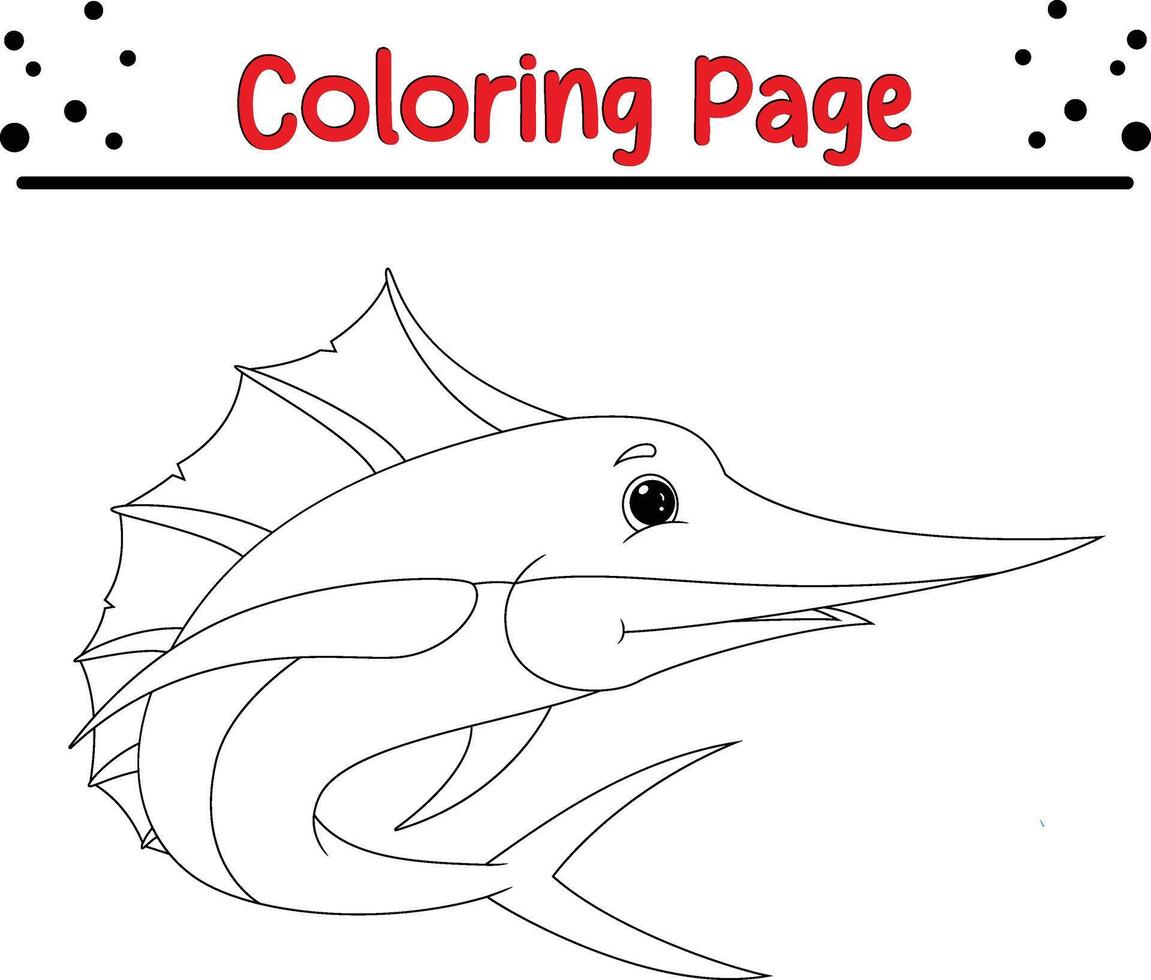 marlin fish coloring page for kids. Black and white illustration for coloring book vector