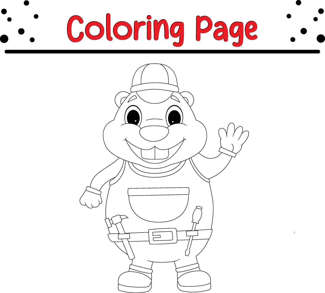 castor trabajador posando colorante libro página para niños. vector