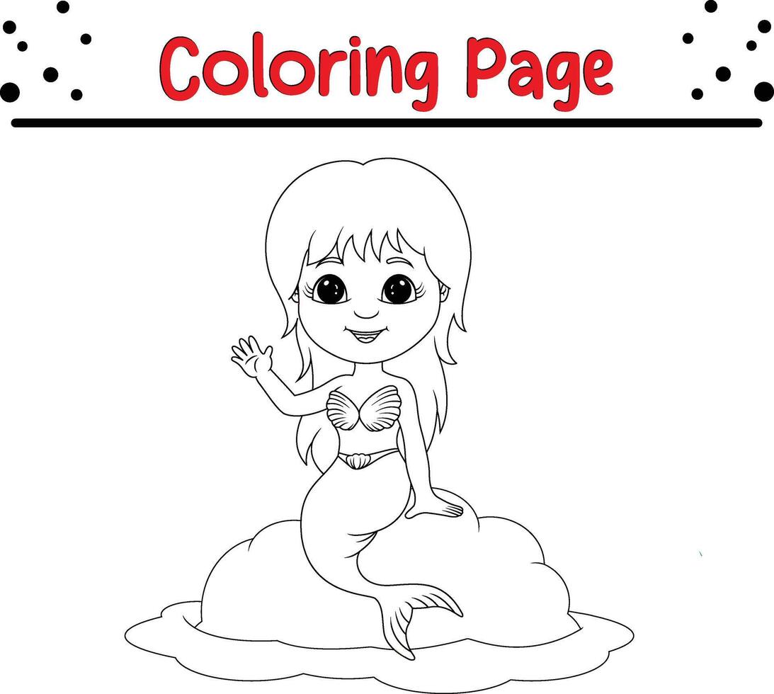 sirena sentado rock ondulación colorante libro página para niños. vector