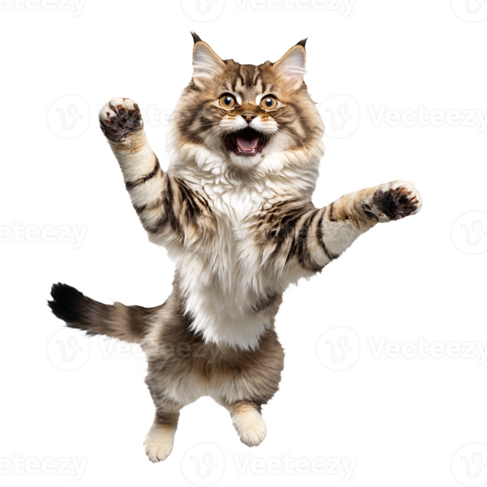 siberian cat jumping and running isolated transparent photo png