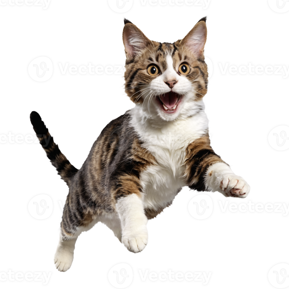 moggie cat running and jumping isolated transparent photo png