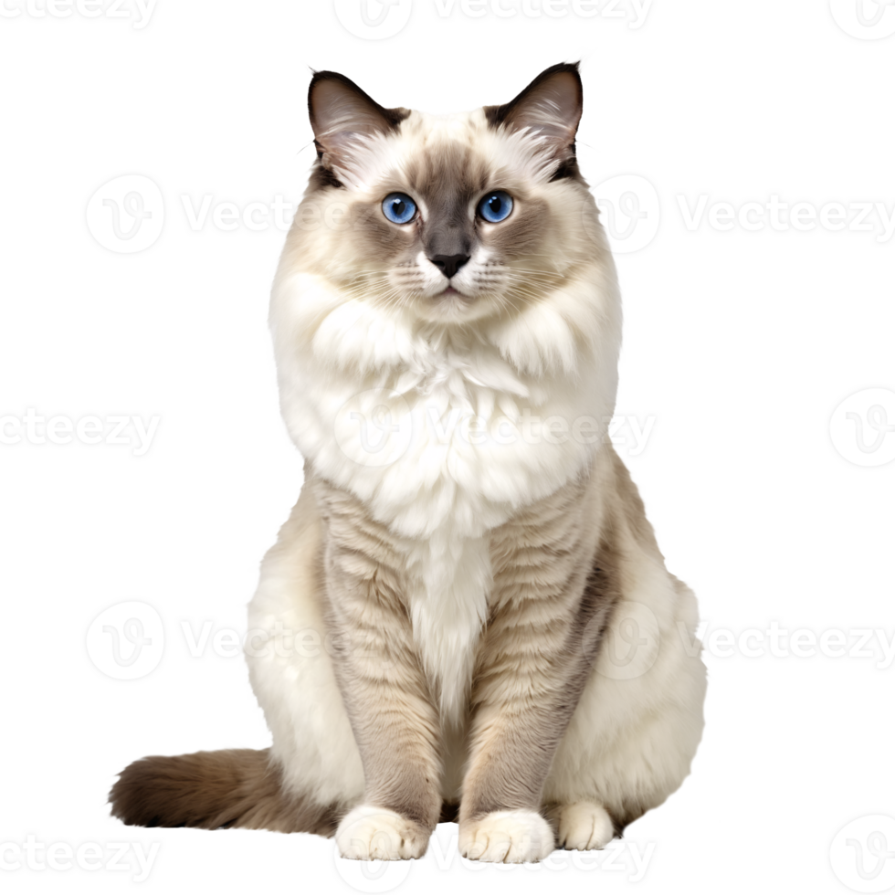 white ragdoll cat sitting isolated transparent photo png