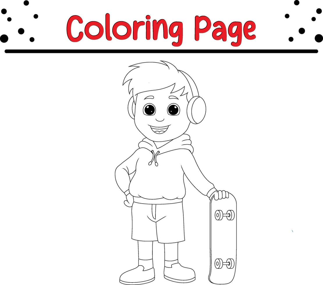 chico con patineta colorante libro página para niños vector