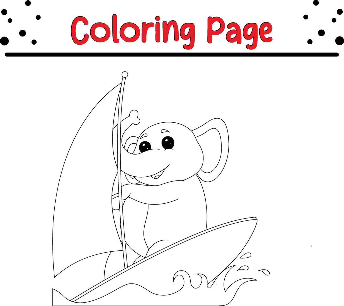 cute elephant is playing windsurfing coloring book page for children vector