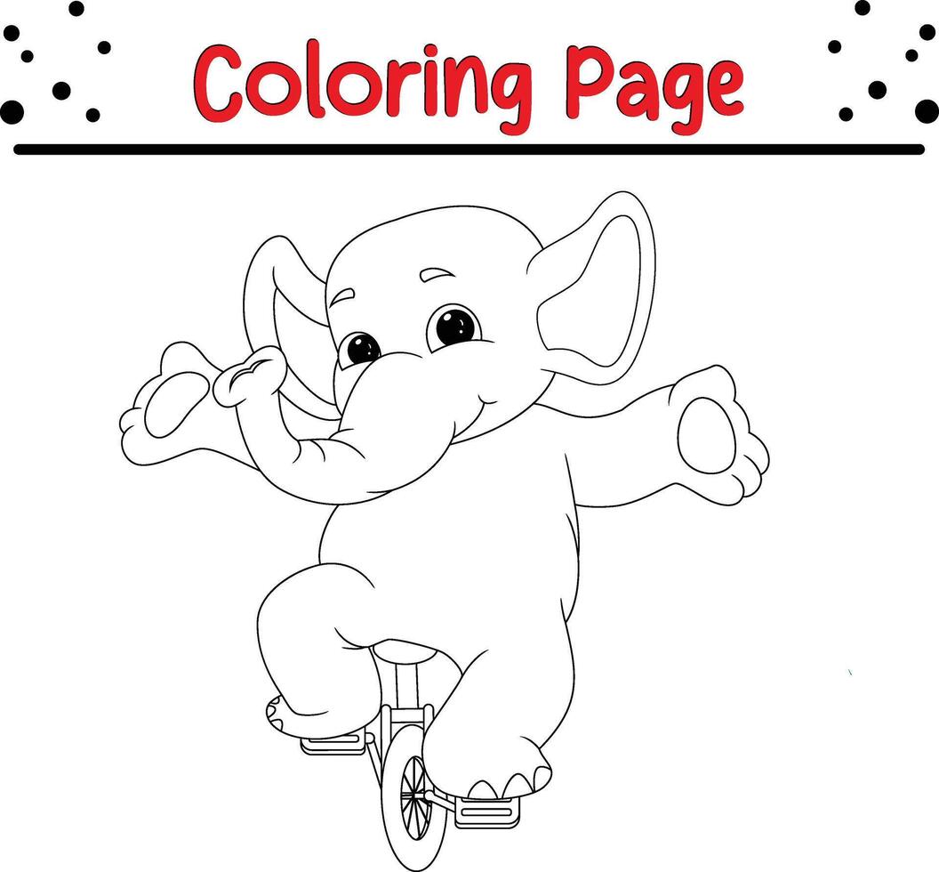 cute elephant riding bicycle coloring book page for kids. vector