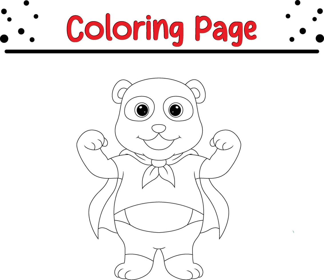 cute panda wearing superhero costume coloring page for kids and adults vector