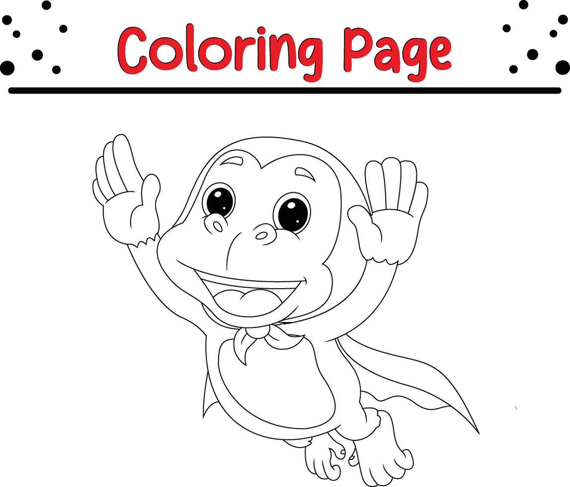 cute monkey wearing superhero costume coloring book page for children vector