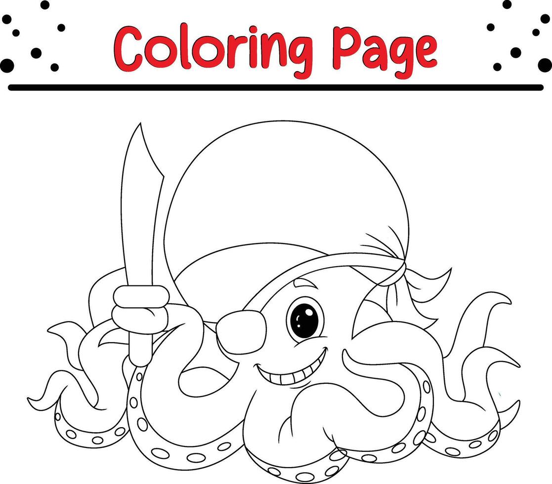 linda pulpo vistiendo pirata disfraz participación espada colorante libro página para niños. vector