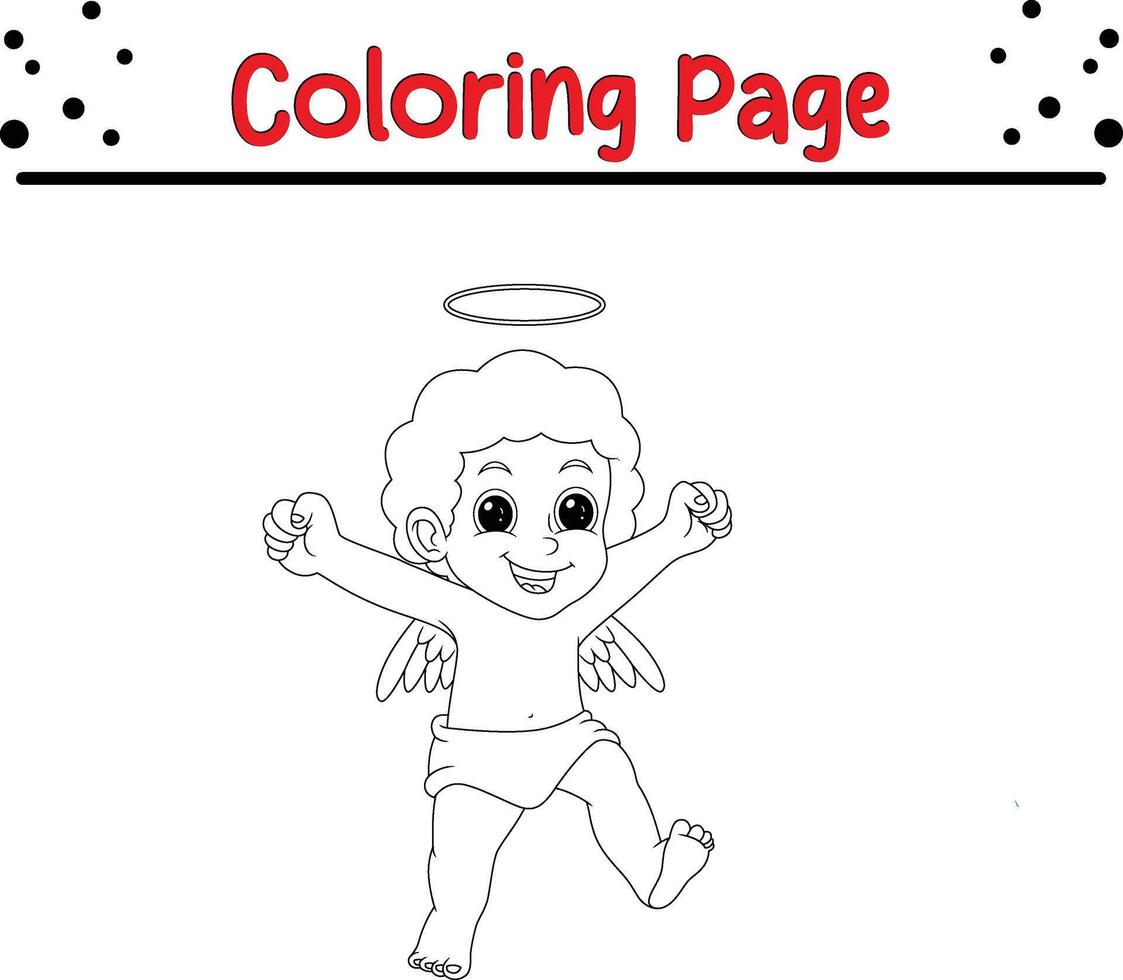 little angel coloring book page for kids. vector