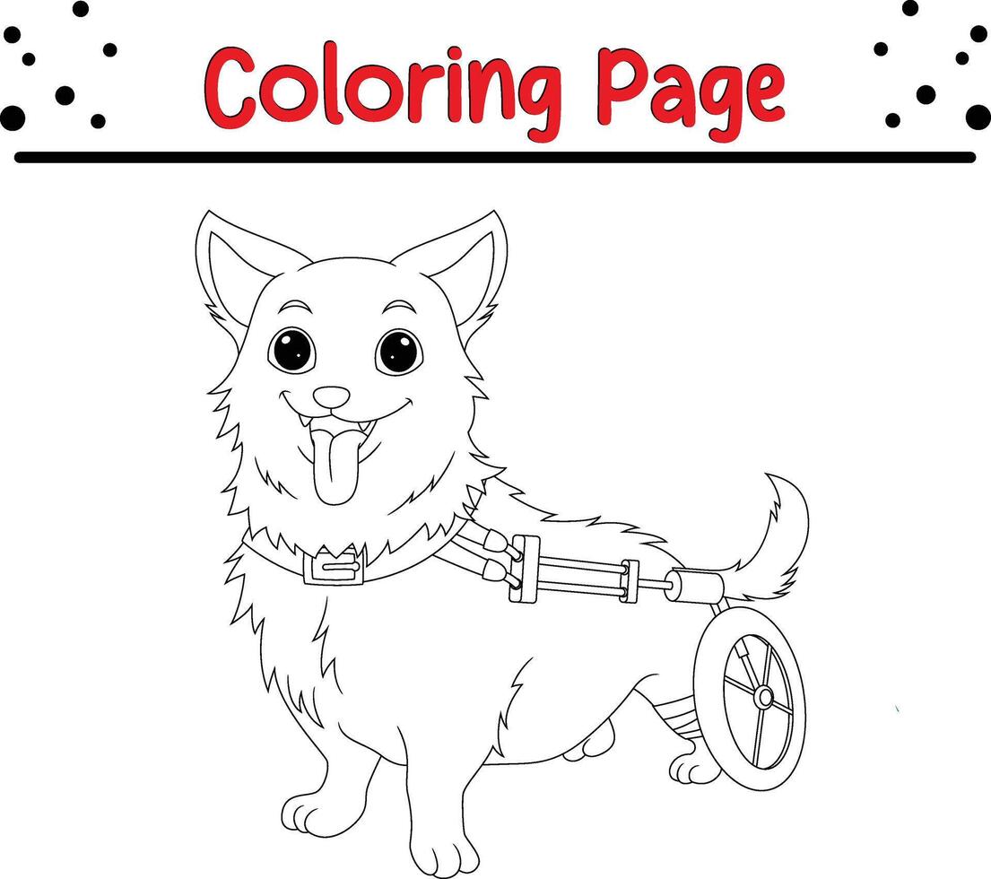 perro roto pierna utilizando rueda colorante libro página para niños vector