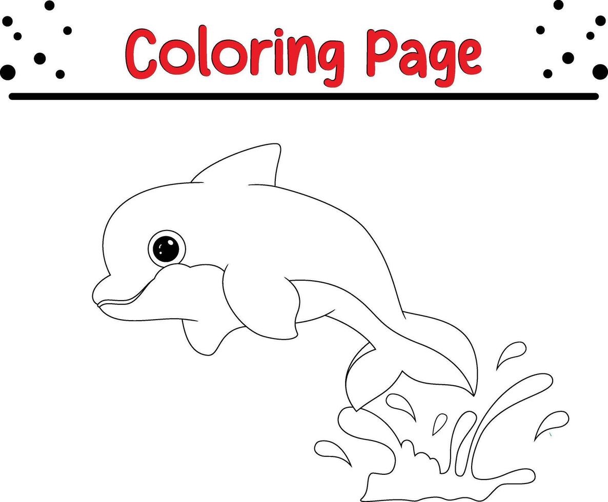 delfín saltando colorante página para niños. negro y blanco ilustración para colorante libro vector