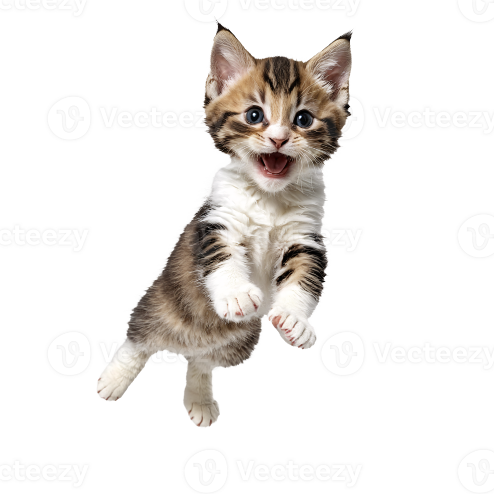 moggie cat kitten running and jumping isolated transparent photo png