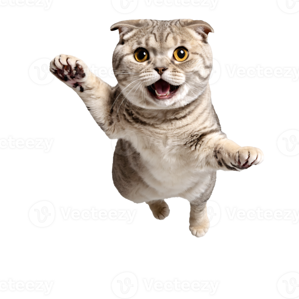 scottish fold cat running and jumping isolated transparent photo png