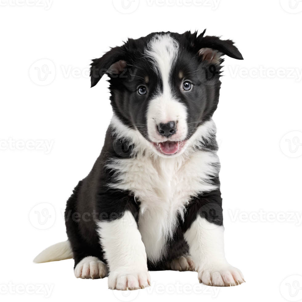 black and white collie dog puppy sitting isolated transparent png