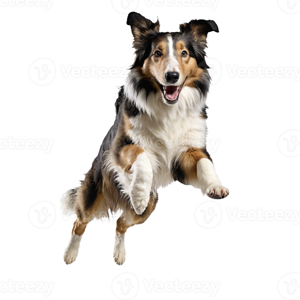 collie dog jumping and running isolated transparent png