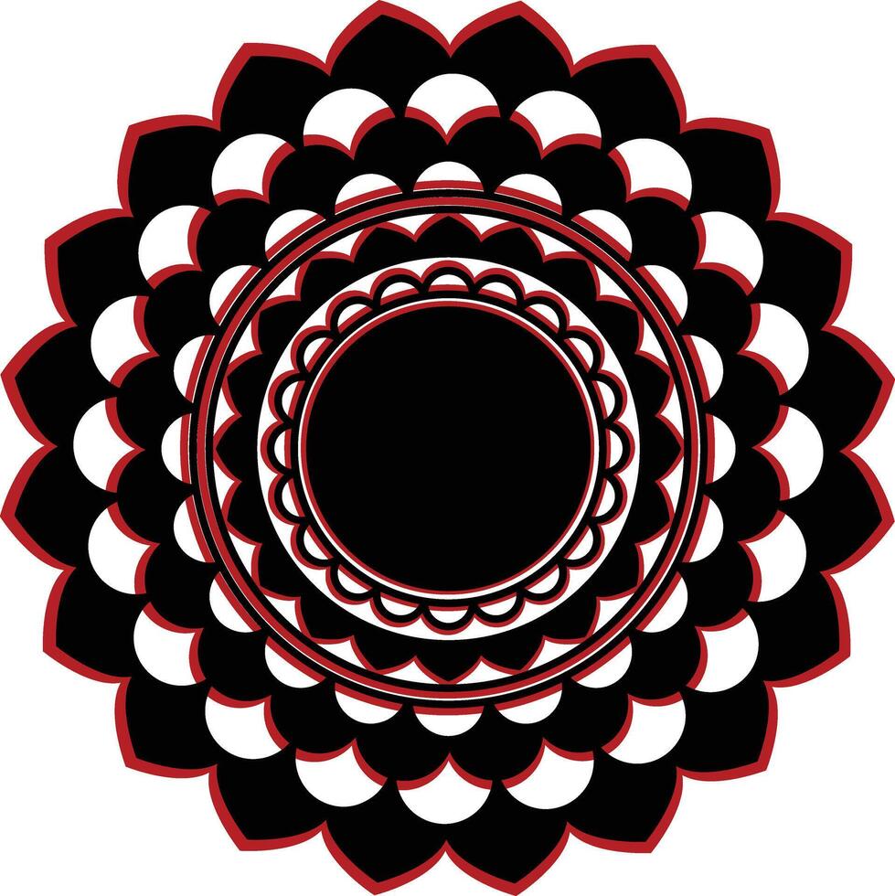Red and black circle mandala art design, Radiating tranquility and depth, this piece adds a touch of elegance to any setting, inviting you to contemplate its intricate patterns vector