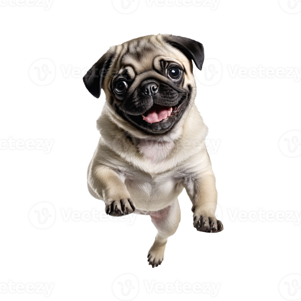 pug dog jumping and running isolated transparent png