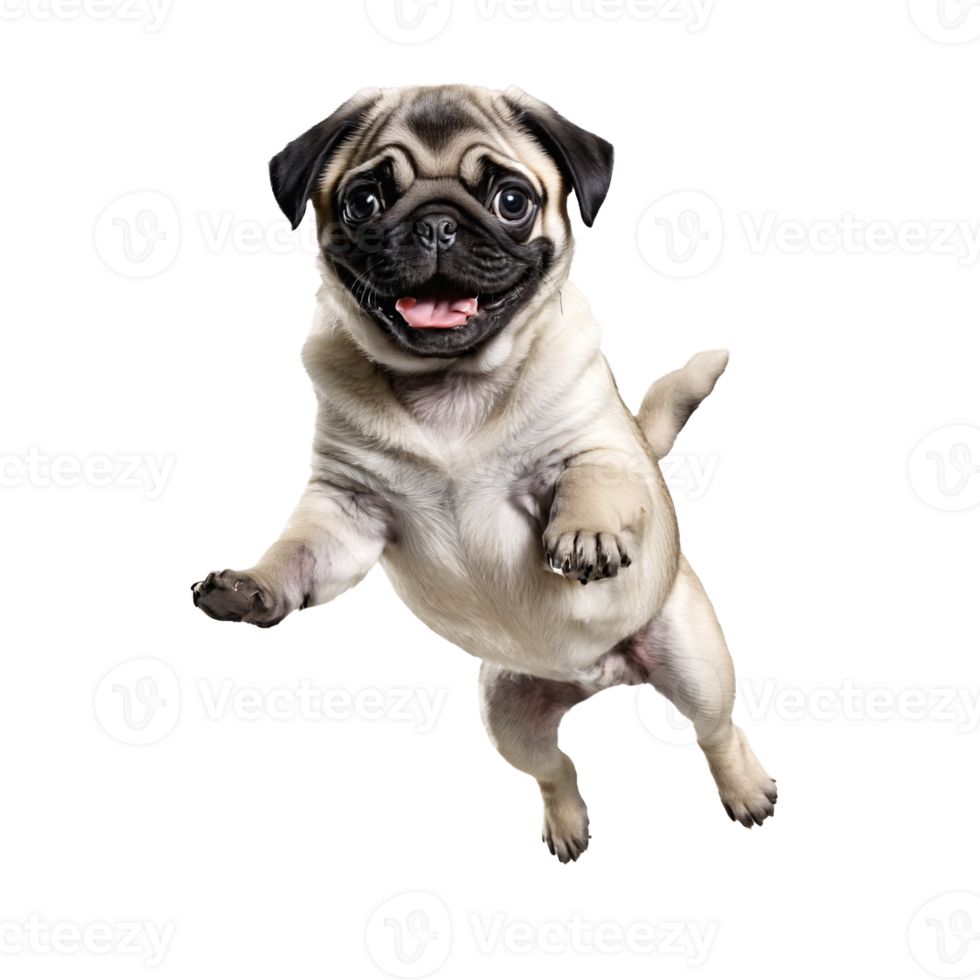 pug dog jumping and running isolated transparent png