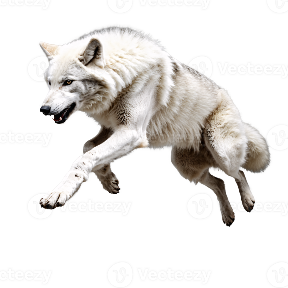 white wolf jumping and running isolated transparent png