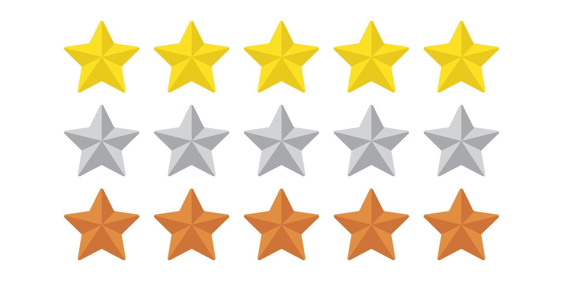 5 Star rating gold silver bronze icon set vector