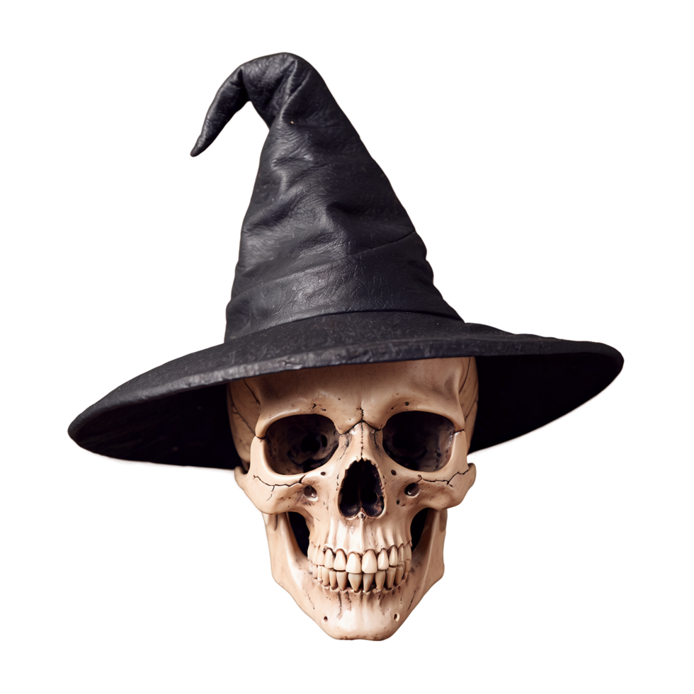 Halloween Skull With Witch Hat Isolated on transparent background png