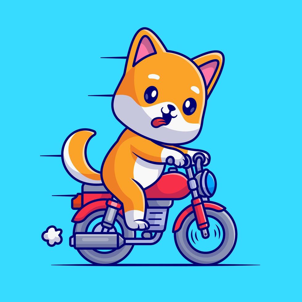 linda shiba inu perro montando motocicleta dibujos animados vector