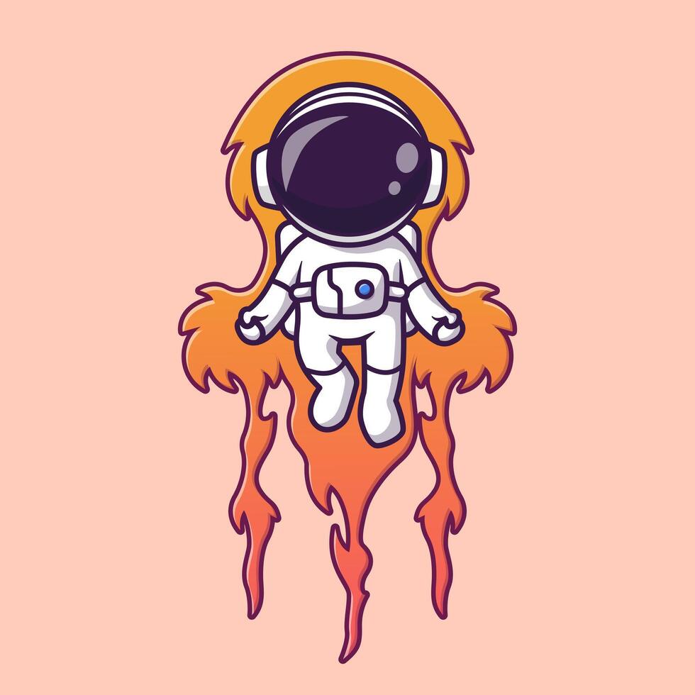 linda astronauta volador con fuego dibujos animados vector