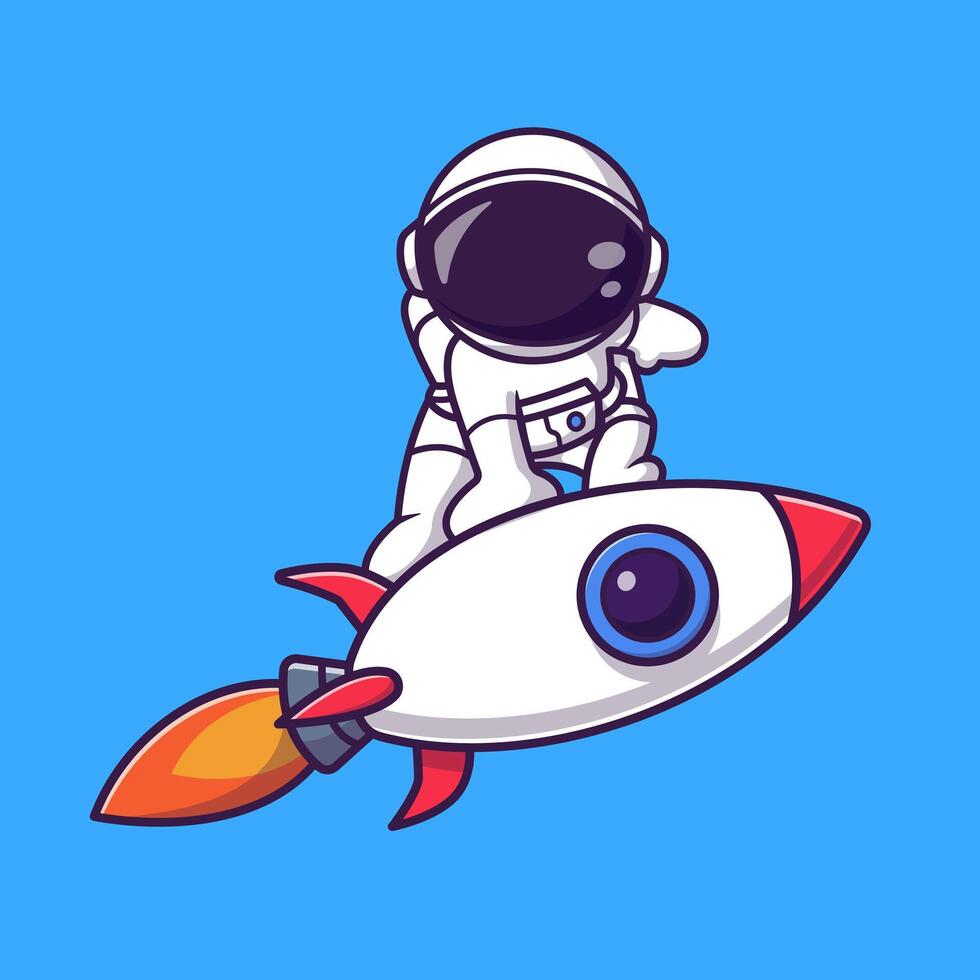 Cute Astronaut Landing On Rocket Cartoon vector