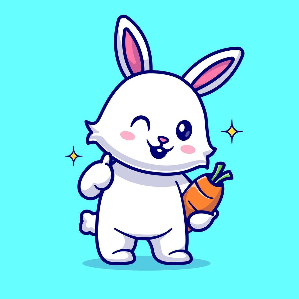 Cute Rabbit Holding Carrot With Thumb Up Cartoon vector