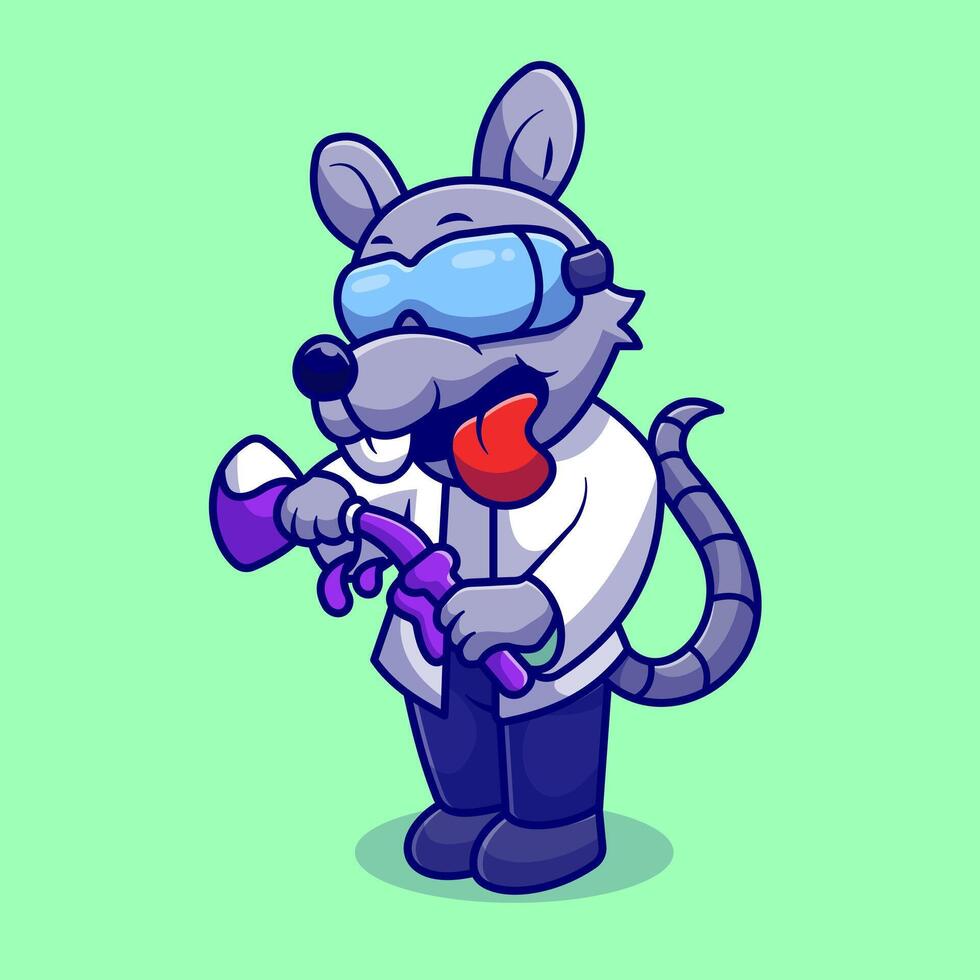 Rat Scientist Holding Tube Laboratory Cartoon vector