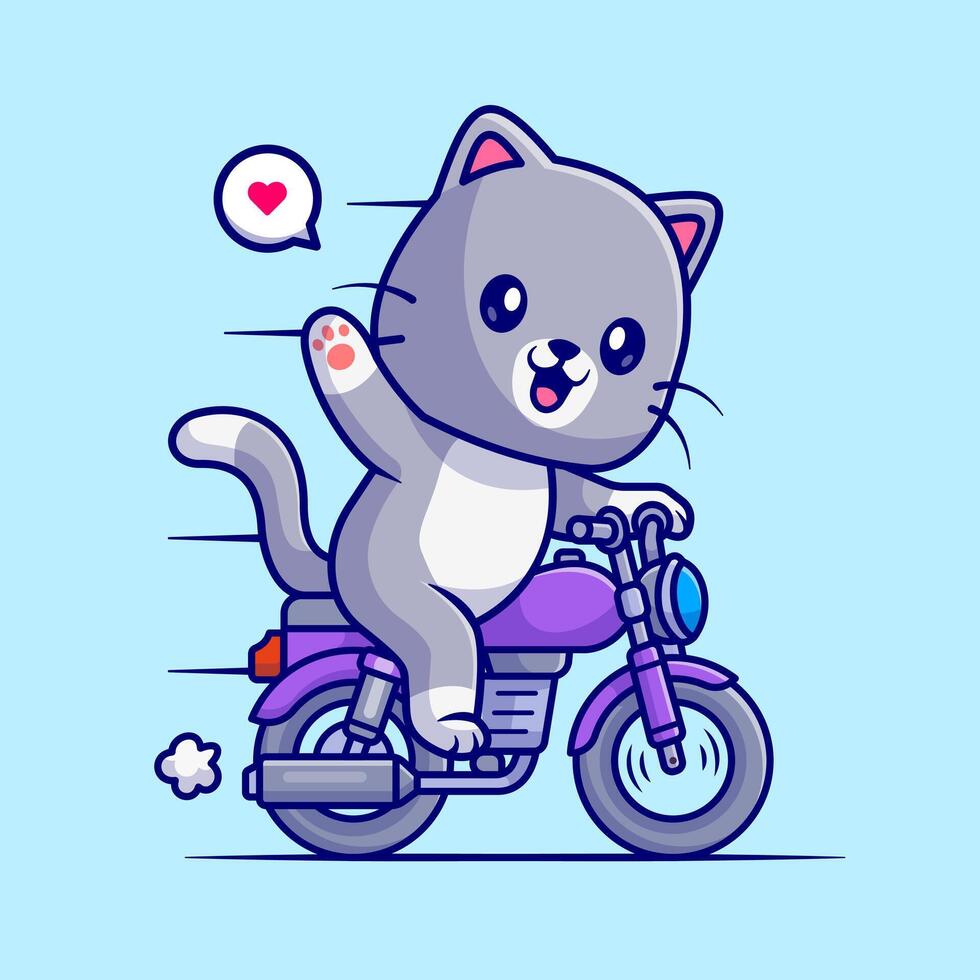 linda gato montando motocicleta dibujos animados vector