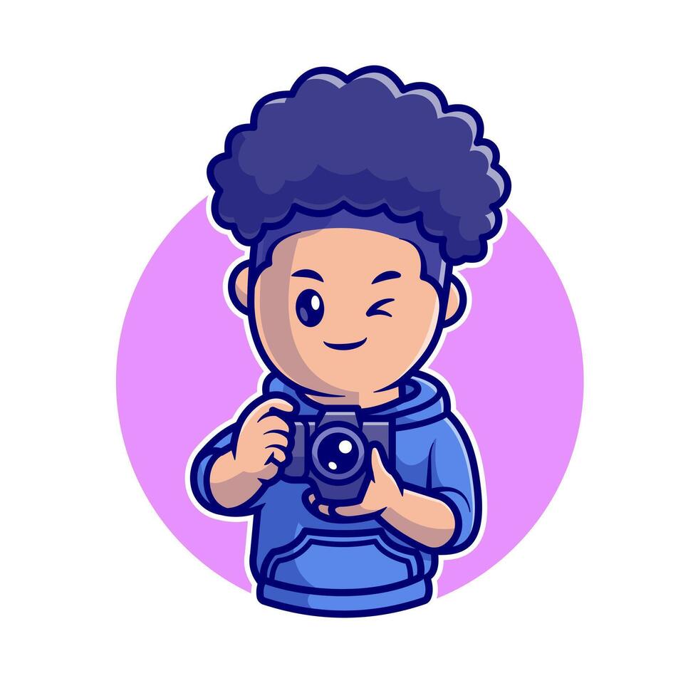 Cute Boy Photographer Holding Camera Cartoon vector