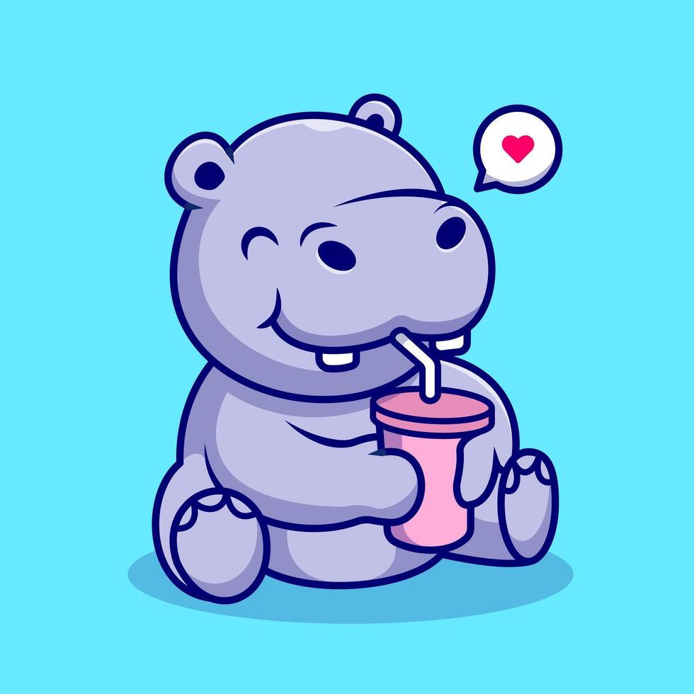 Cute Hippo Drinking Cartoon vector
