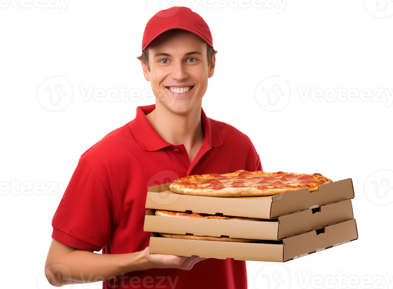 Pizza delivery man holding pizza boxes Isolated png