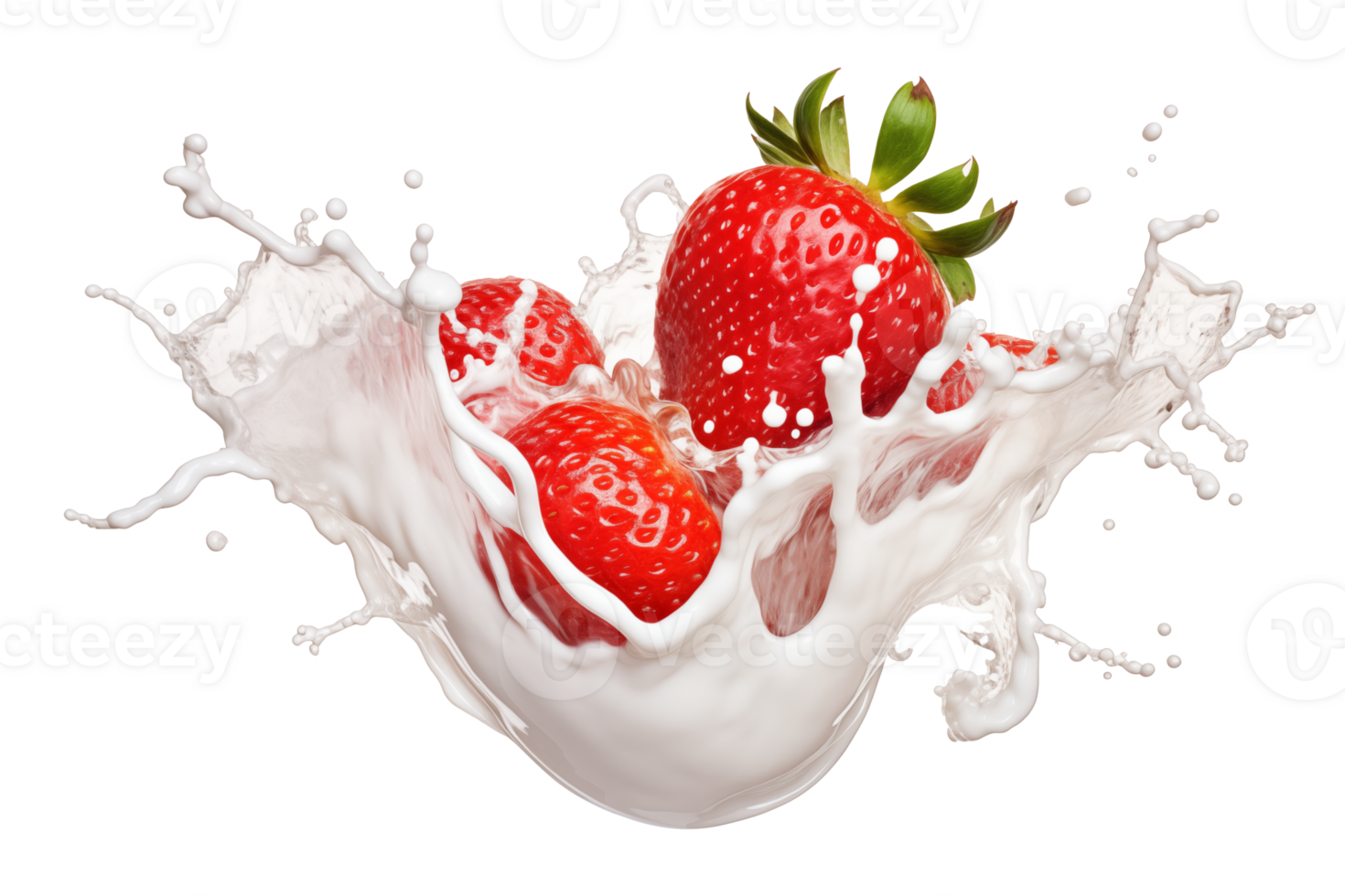 milk splash with strawberries isolated png