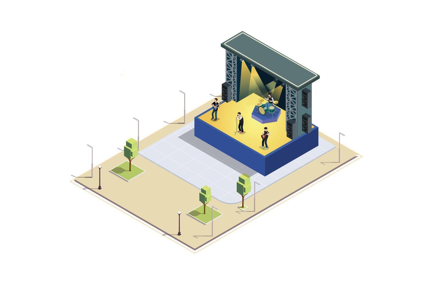 isometric Illustration of a Music Event stage, 3d Concept Isometric View of Concert Party Background and Stage Landscape. vector